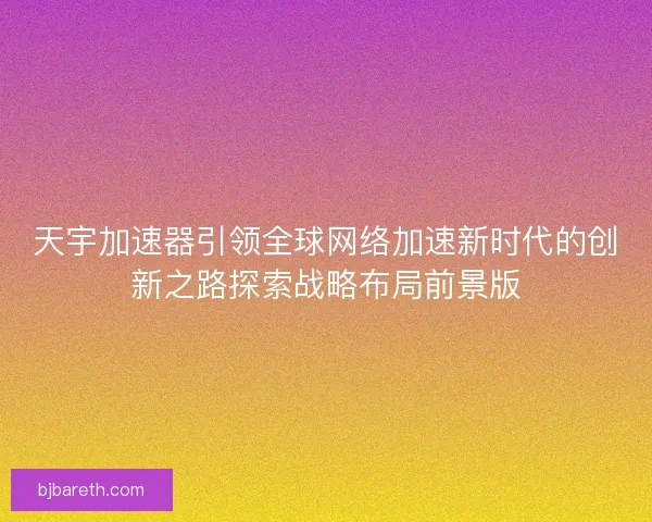 天宇加速器引领全球网络加速新时代的创新之路探索战略布局前景版